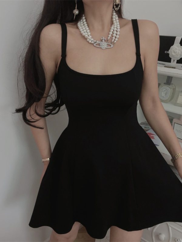 French Retro Square Neck Black Waist-Cinching Camisole Dress for Women - Chenopod Style, Spring/Summer 2025 Vacation Essential