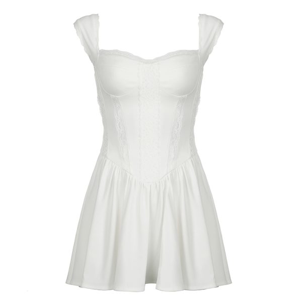 French Romance Lace Strapless A-Line Little White Dress - Ballet Style Slimming Princess Dress for Elegant Occasions