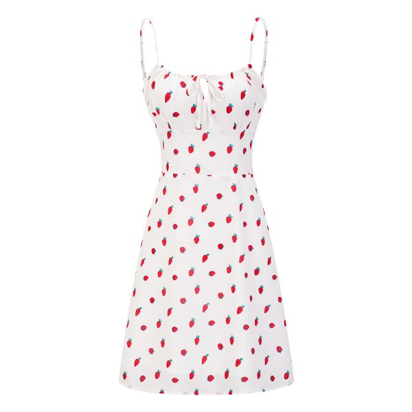 French Strawberry Print Front Tie Double Layer A-Line Camisole Dress â€“ Sexy DIY Summer Fashion for a Chic Look