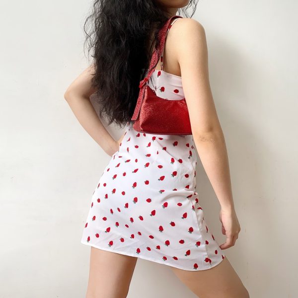 French Strawberry Print Front Tie Double Layer A-Line Camisole Dress â€“ Sexy DIY Summer Fashion for a Chic Look