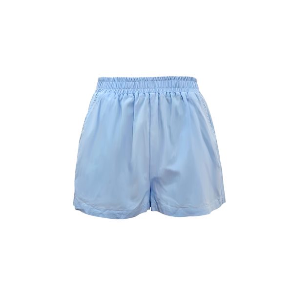 French Style Blue Cotton Shirt Set for Women - Loose Sun Protection Cardigan & A-Line High-Waisted Shorts, Perfect for Summer Outings