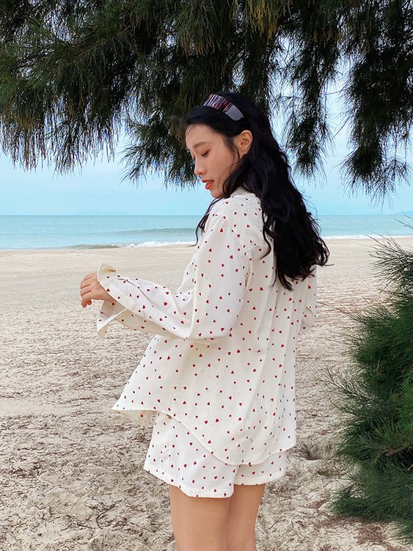 French Style Blue Cotton Shirt Set for Women - Loose Sun Protection Cardigan & A-Line High-Waisted Shorts, Perfect for Summer Outings