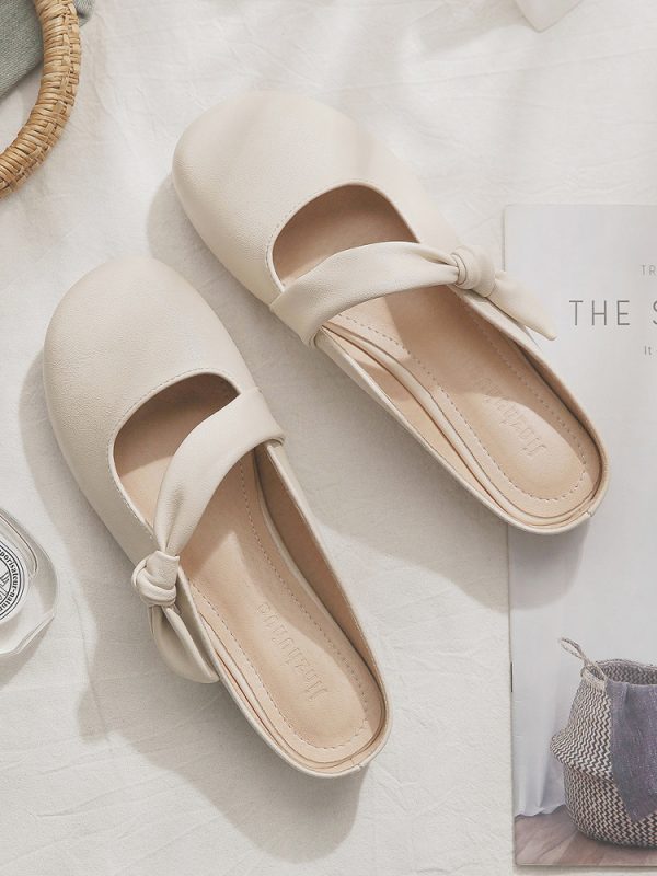 French Style Sheepskin Slip-On Open-Toe Half Slippers for Women â€“ Summer Outdoor Footwear, Trendy 2025 Design