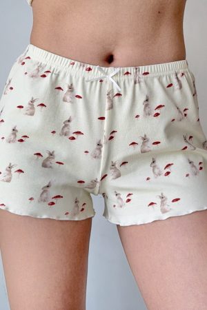 French Sweet Bunny Print Cami Pajama Cardigan and Shorts Loungewear Set for Women â€“ Cute and Comfy Sleepwear Outfit