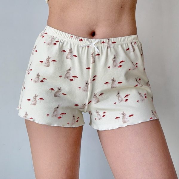 French Sweet Bunny Print Cami Pajama Cardigan and Shorts Loungewear Set for Women â€“ Cute and Comfy Sleepwear Outfit