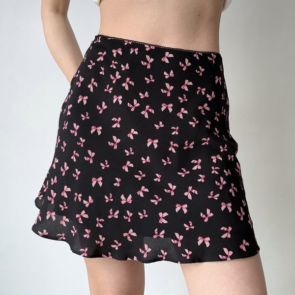 French Vintage Bow Print A-line Skirt for Women - Slim Fit Short Skirt with Y2K Style