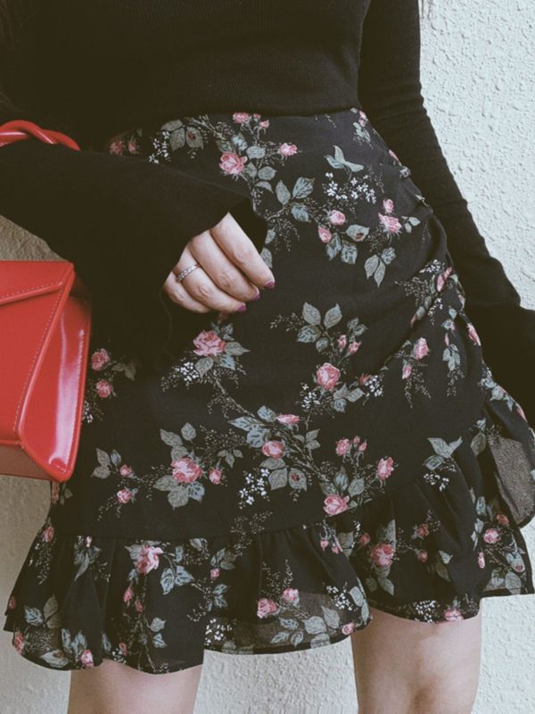 French Vintage Floral Ruffled High-Waisted A-Line Mini Skirt for Spring/Summer 2025 - Chic 90s Inspired Fashion