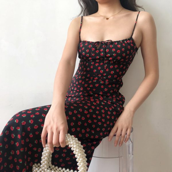 French Vintage Floral Slip Dress - Sexy Slim Fit Long Skirt for Beach & Casual Wear - Y2K Style