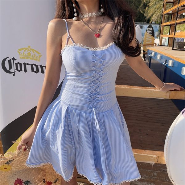 French Vintage Lace Trim Thin Strap Slip Dress - 2025 Spring/Summer Vacation Style for Women, Perfect for Y2K and Boho Looks