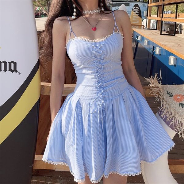French Vintage Lace Trim Thin Strap Slip Dress - 2025 Spring/Summer Vacation Style for Women, Perfect for Y2K and Boho Looks