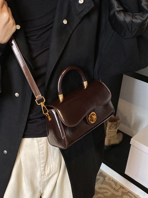 French Vintage Oil Wax Leather Handbag for Women - Textured Small Square Bag, Versatile Shoulder & Crossbody Bag, Spring/Summer 2025