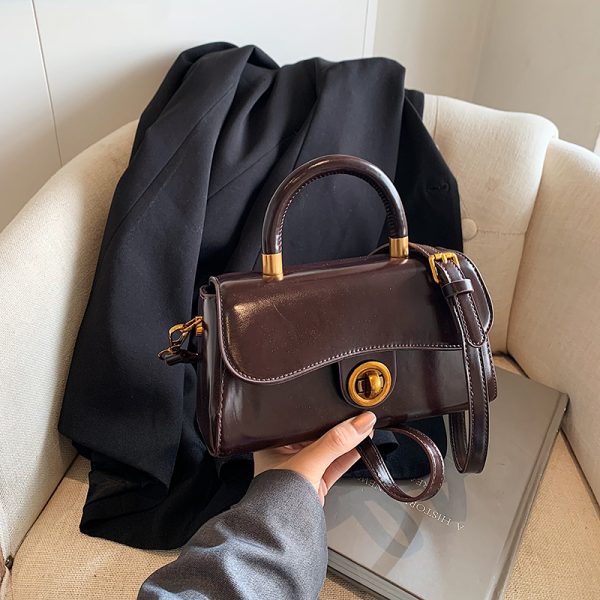 French Vintage Oil Wax Leather Handbag for Women - Textured Small Square Bag, Versatile Shoulder & Crossbody Bag, Spring/Summer 2025