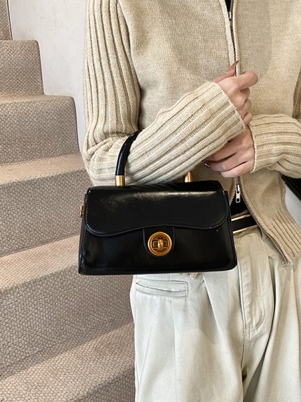 French Vintage Oil Wax Leather Handbag for Women - Textured Small Square Bag, Versatile Shoulder & Crossbody Bag, Spring/Summer 2025