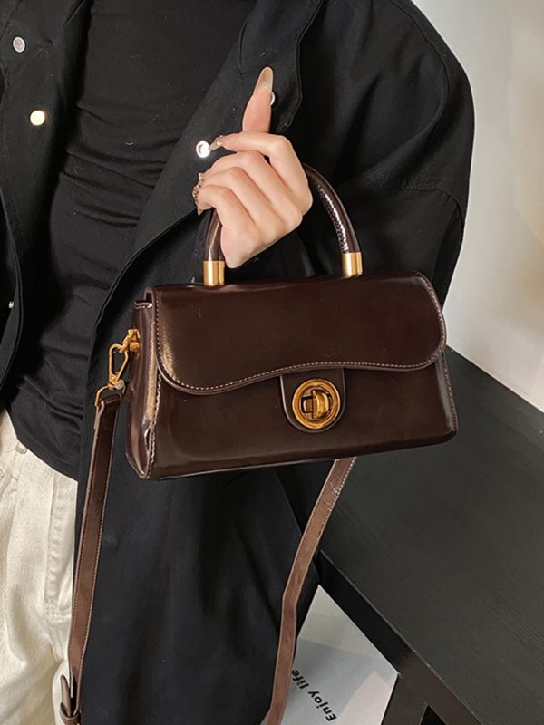 French Vintage Oil Wax Leather Handbag for Women - Textured Small Square Bag, Versatile Shoulder & Crossbody Bag, Spring/Summer 2025