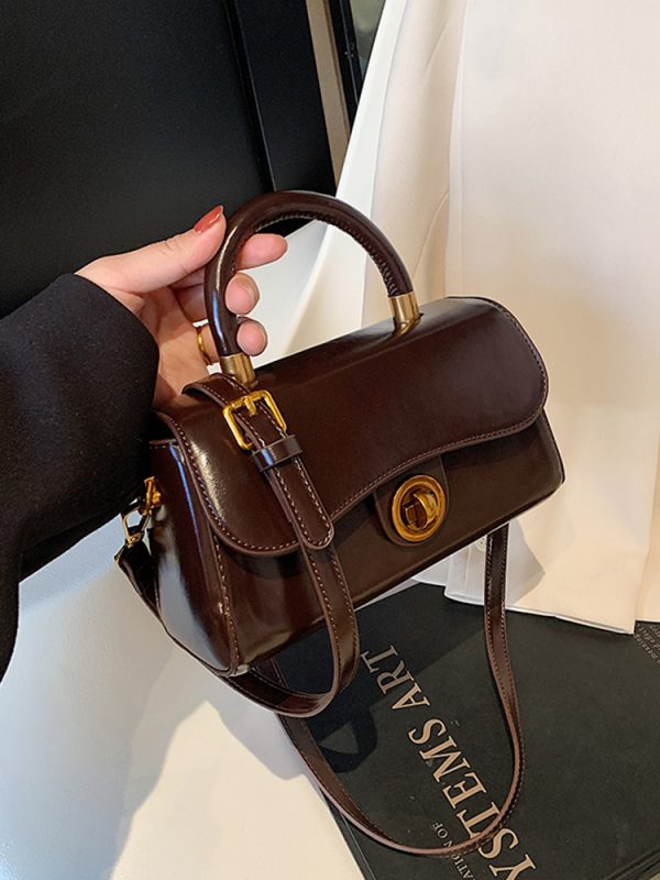 French Vintage Oil Wax Leather Handbag for Women - Textured Small Square Bag, Versatile Shoulder & Crossbody Bag, Spring/Summer 2025
