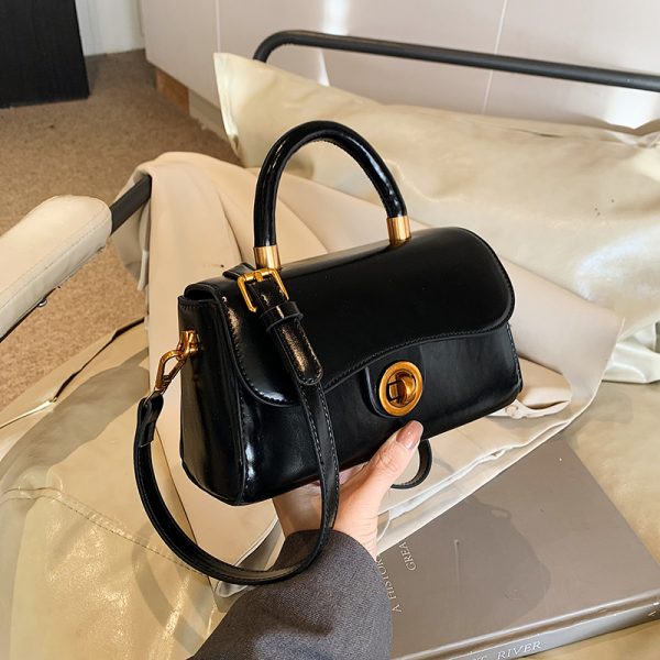 French Vintage Oil Wax Leather Handbag for Women - Textured Small Square Bag, Versatile Shoulder & Crossbody Bag, Spring/Summer 2025