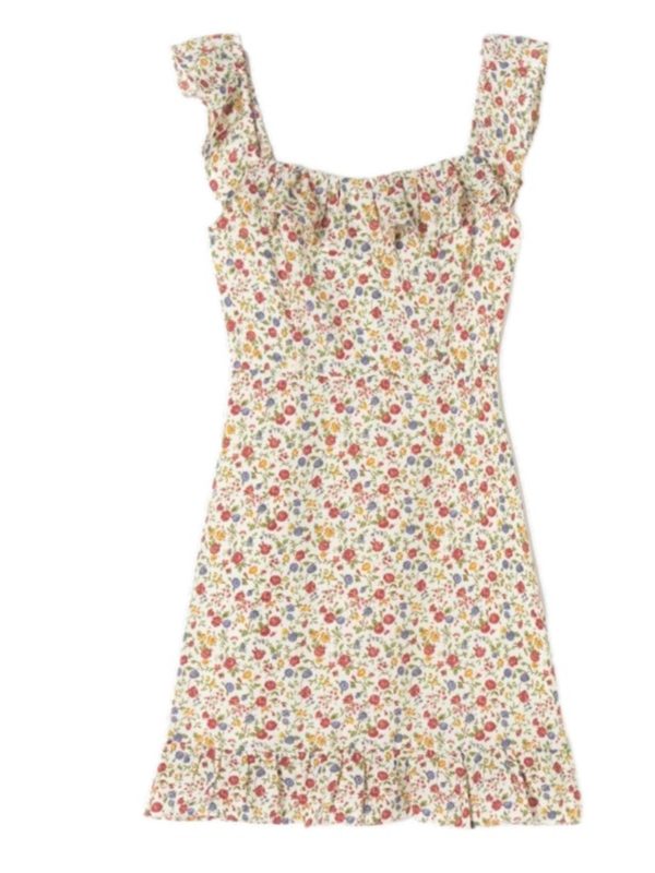 French Vintage Ruffled Big Collar Floral Dress for Women - Handmade Spring/Summer 2025, Trendy 90s Style
