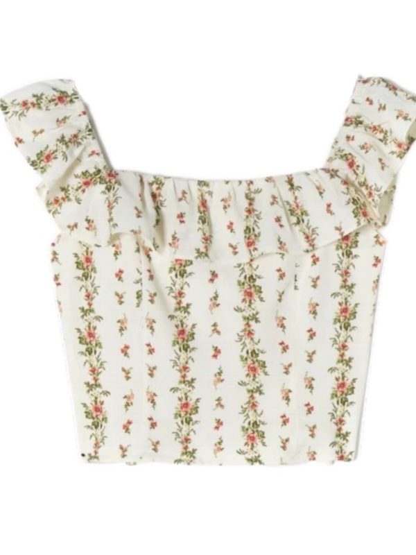 French Vintage Ruffled Square Neck Floral Camisole Top for Women - Spring/Summer 2022, Y2K Floral Fashion, Chic Summer Style