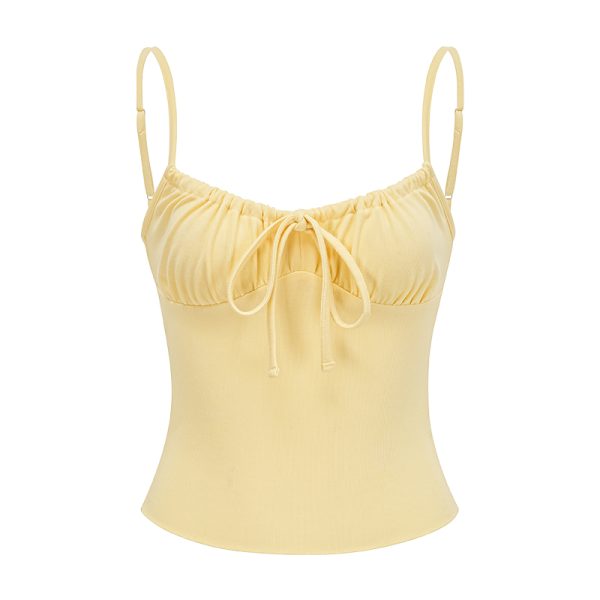 Front Pleated Tie Strap Tank Top for Women - Slim Fit Summer Style, European & American Inspired