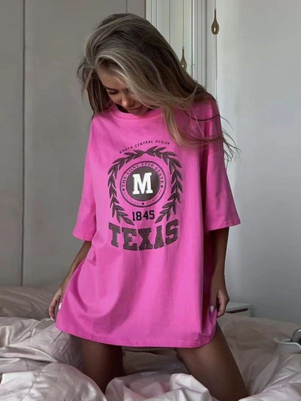 Fuchsia Vintage Retro Short Sleeve Crop Top for Women - Summer High Street Loose Fit Spicy Girl T-Shirt