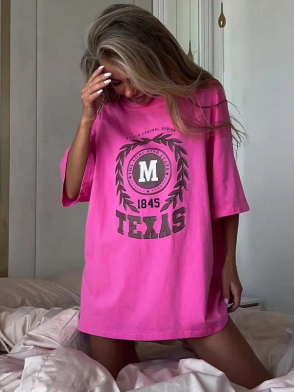 Fuchsia Vintage Retro Short Sleeve Crop Top for Women - Summer High Street Loose Fit Spicy Girl T-Shirt
