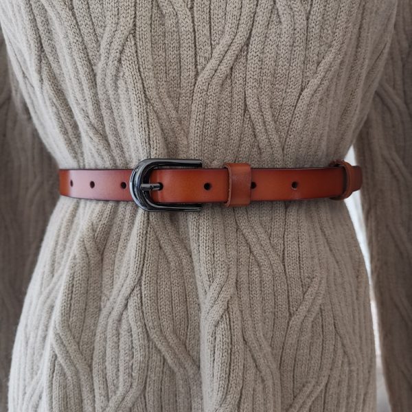 Genuine Leather Red Decorative Waist Belt for Women - Simple Fashion Casual Denim Pants Accessory