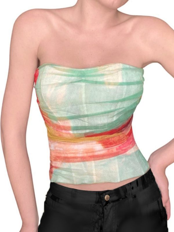 Gradient Color Strapless Backless Holiday Top for Women - Waist-Cinching Mesh Camisole, Perfect for Summer and 90s Style