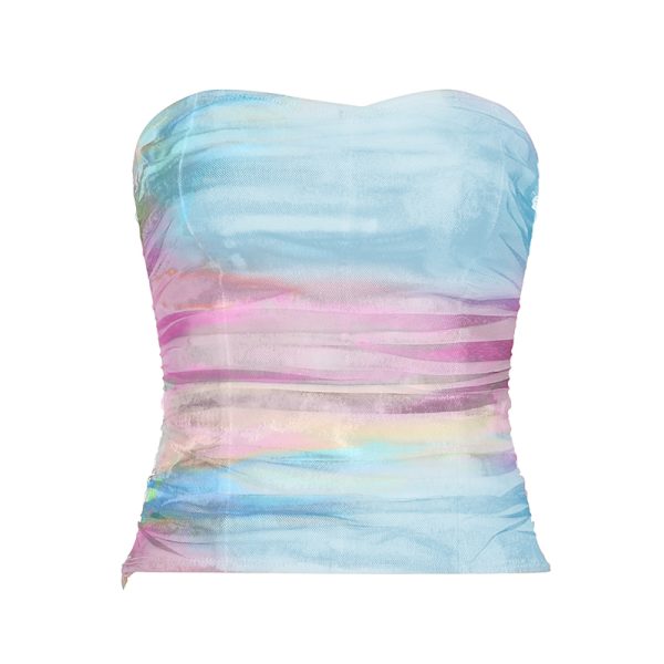 Gradient Color Strapless Backless Holiday Top for Women - Waist-Cinching Mesh Camisole, Perfect for Summer and 90s Style