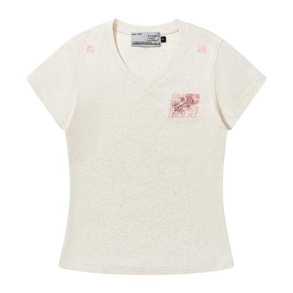 Guava Series Fun Little Embroidered Stretch Slim Fit V-Neck Short Sleeve T-Shirt for Women - Y2K Inspired Fashion Top