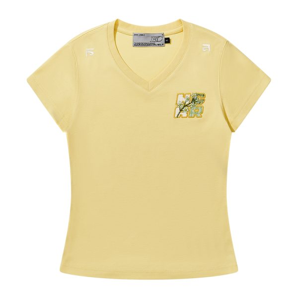 Guava Series Fun Little Embroidered Stretch Slim Fit V-Neck Short Sleeve T-Shirt for Women - Y2K Inspired Fashion Top