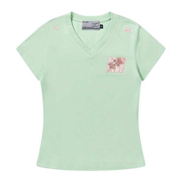 Guava Series Fun Little Embroidered Stretch Slim Fit V-Neck Short Sleeve T-Shirt for Women - Y2K Inspired Fashion Top