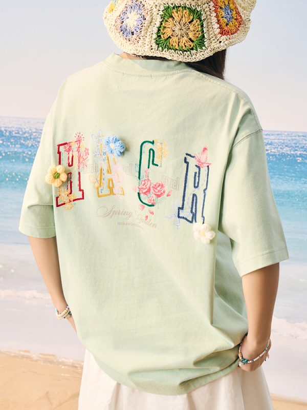 Hand-Painted 3D Yarn Flower Soft Loose Short Sleeve T-shirt for Kids - Summer Fun Fashion, Cute and Colorful Style