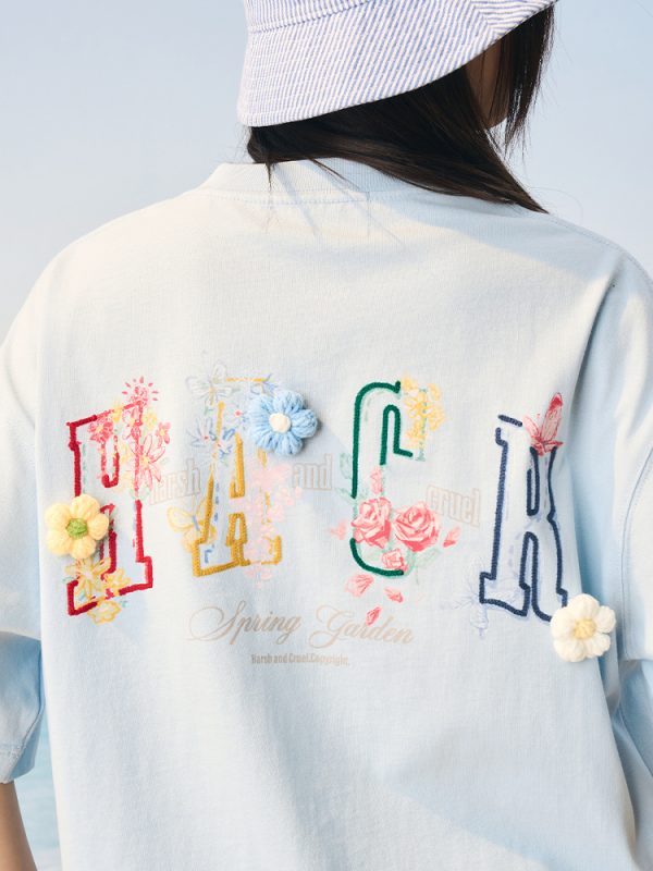 Hand-Painted 3D Yarn Flower Soft Loose Short Sleeve T-shirt for Kids - Summer Fun Fashion, Cute and Colorful Style