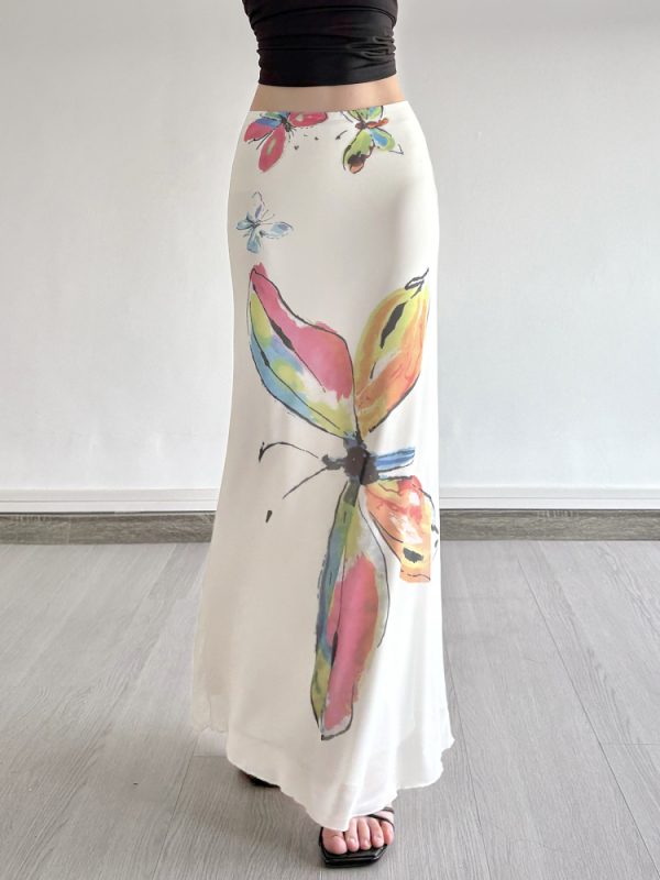 Hand-Painted Butterfly Print Low-Waist Bodycon Mermaid Skirt - Slim Fit Niche Temperament Fashion for a Chic Look