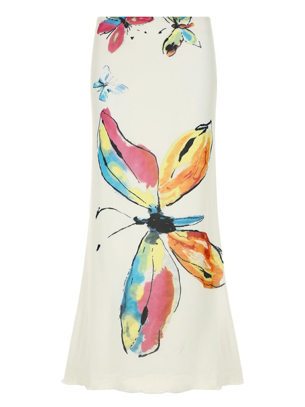 Hand-Painted Butterfly Print Low-Waist Bodycon Mermaid Skirt - Slim Fit Niche Temperament Fashion for a Chic Look