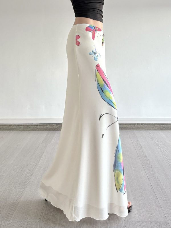 Hand-Painted Butterfly Print Low-Waist Bodycon Mermaid Skirt - Slim Fit Niche Temperament Fashion for a Chic Look