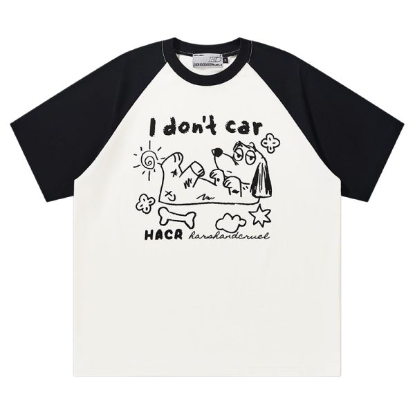 Hand-Painted Cute Dog Couple Loose Raglan Short Sleeve T-Shirt for Men and Women - Y2K Aesthetic Fashion Tee
