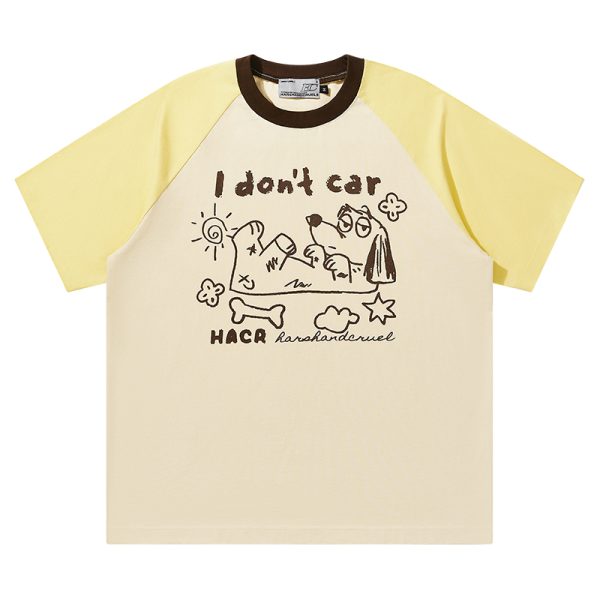 Hand-Painted Cute Dog Couple Loose Raglan Short Sleeve T-Shirt for Men and Women - Y2K Aesthetic Fashion Tee