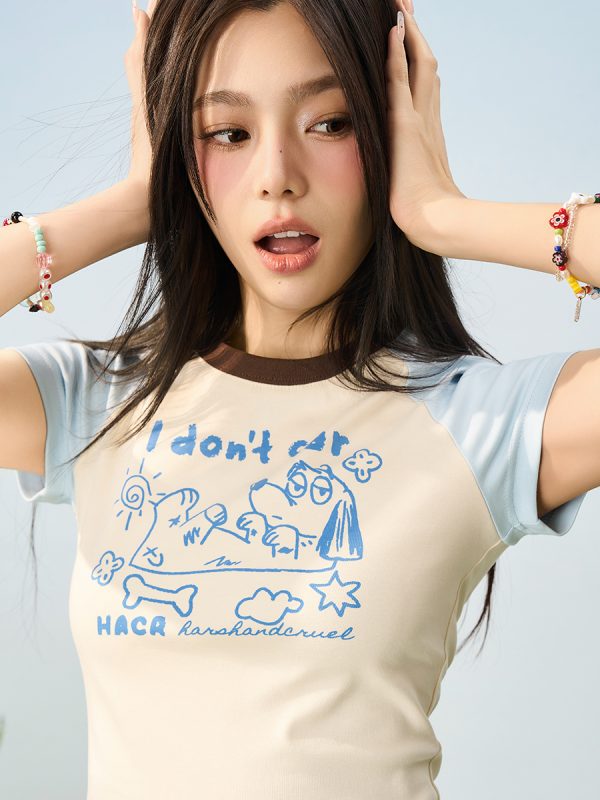 Hand-Painted Cute Dog Couple Loose Raglan Short Sleeve T-Shirt for Men and Women - Y2K Aesthetic Fashion Tee