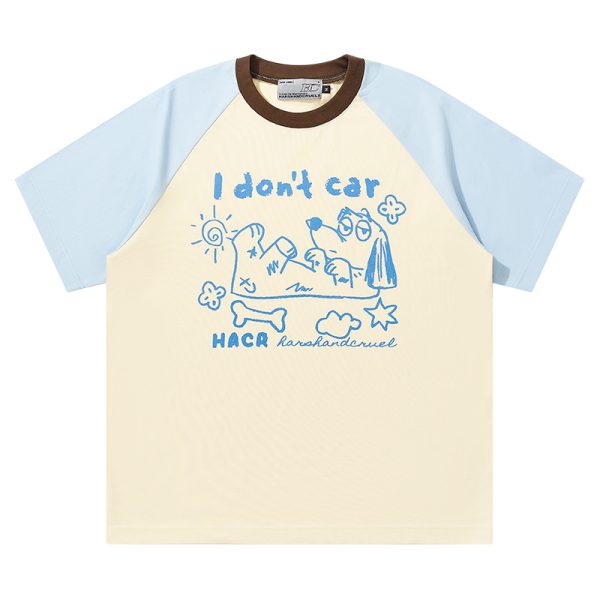 Hand-Painted Cute Dog Couple Loose Raglan Short Sleeve T-Shirt for Men and Women - Y2K Aesthetic Fashion Tee