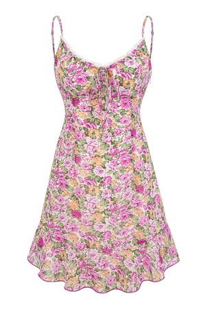 Handmade French Vintage Floral Cami Dress for Women - Summer Slim Fit Waist-Defined Lace Short Skirt - Y2K Style