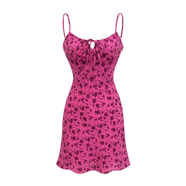 Handmade French Vintage Floral Tie Strap Bodycon Mini Dress - Summer Slim Fit Sexy Dress for a Chic 90s Y2K Look