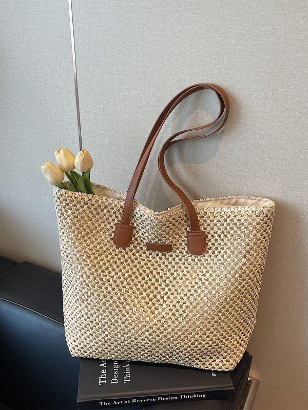 Handwoven Straw Tote Bag for Women, Large Capacity, Trendy Beach Vacation Shoulder Bag, 2025 Style