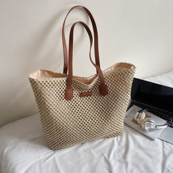 Handwoven Straw Tote Bag for Women, Large Capacity, Trendy Beach Vacation Shoulder Bag, 2025 Style