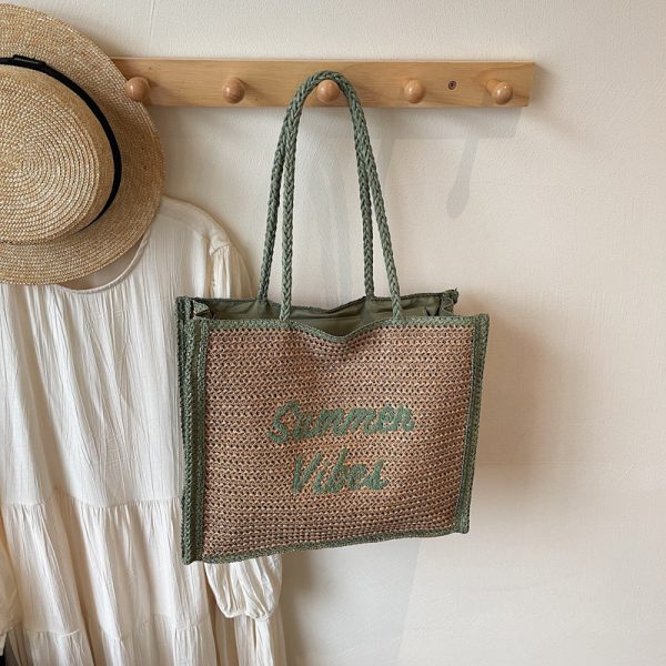 Handwoven Women's Straw Beach Tote Bag - Large Capacity Shoulder Bag for Seaside Vacation 2025 Style