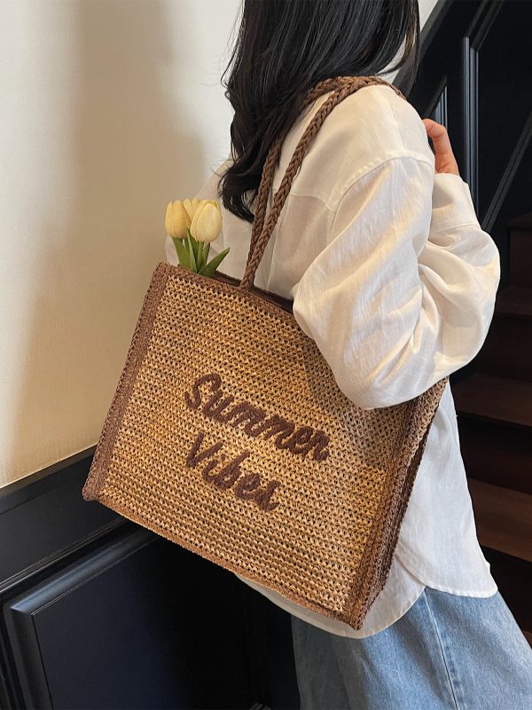 Handwoven Women's Straw Beach Tote Bag - Large Capacity Shoulder Bag for Seaside Vacation 2025 Style