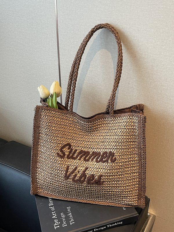 Handwoven Women's Straw Beach Tote Bag - Large Capacity Shoulder Bag for Seaside Vacation 2025 Style
