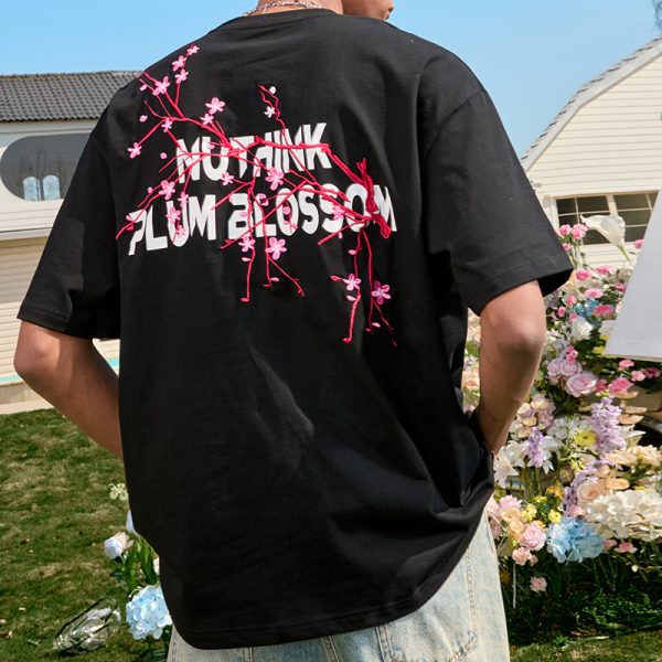 Heavy Embroidery Floral Letter T-Shirt - Short Sleeve Vintage American Style Unisex Top for Summer 2025 Fashion