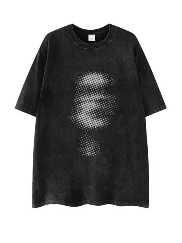 Heavyweight 260g Hip-Hop Dark Abstract Washed Vintage Pure Cotton Loose Short-Sleeve T-Shirt - European American Trendy Style