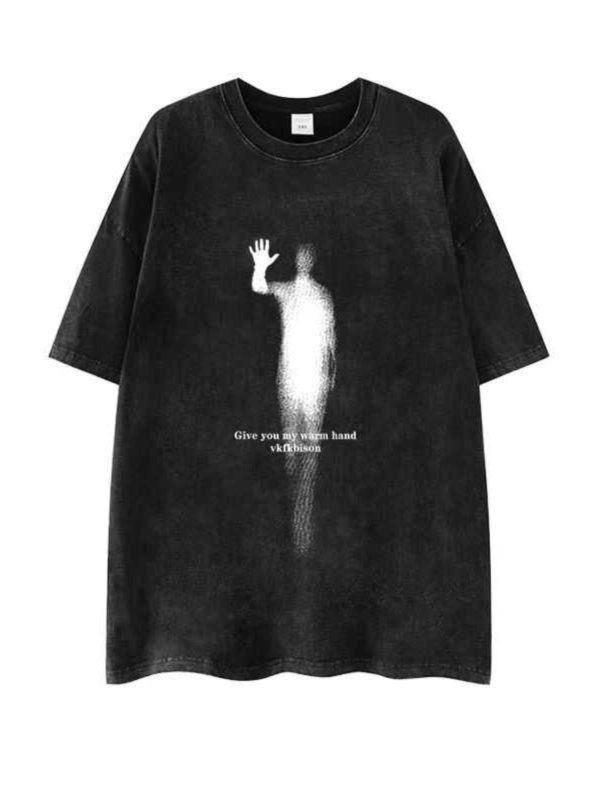 Heavyweight 260g Hip-Hop Dark Abstract Washed Vintage Pure Cotton Loose Short-Sleeve T-Shirt - European American Trendy Style